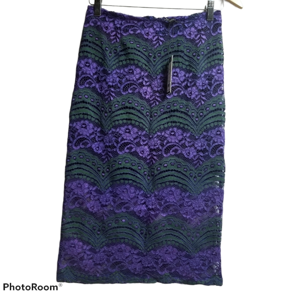 Romeo+Juliet Royal/Green Scallop Lace Skirt M